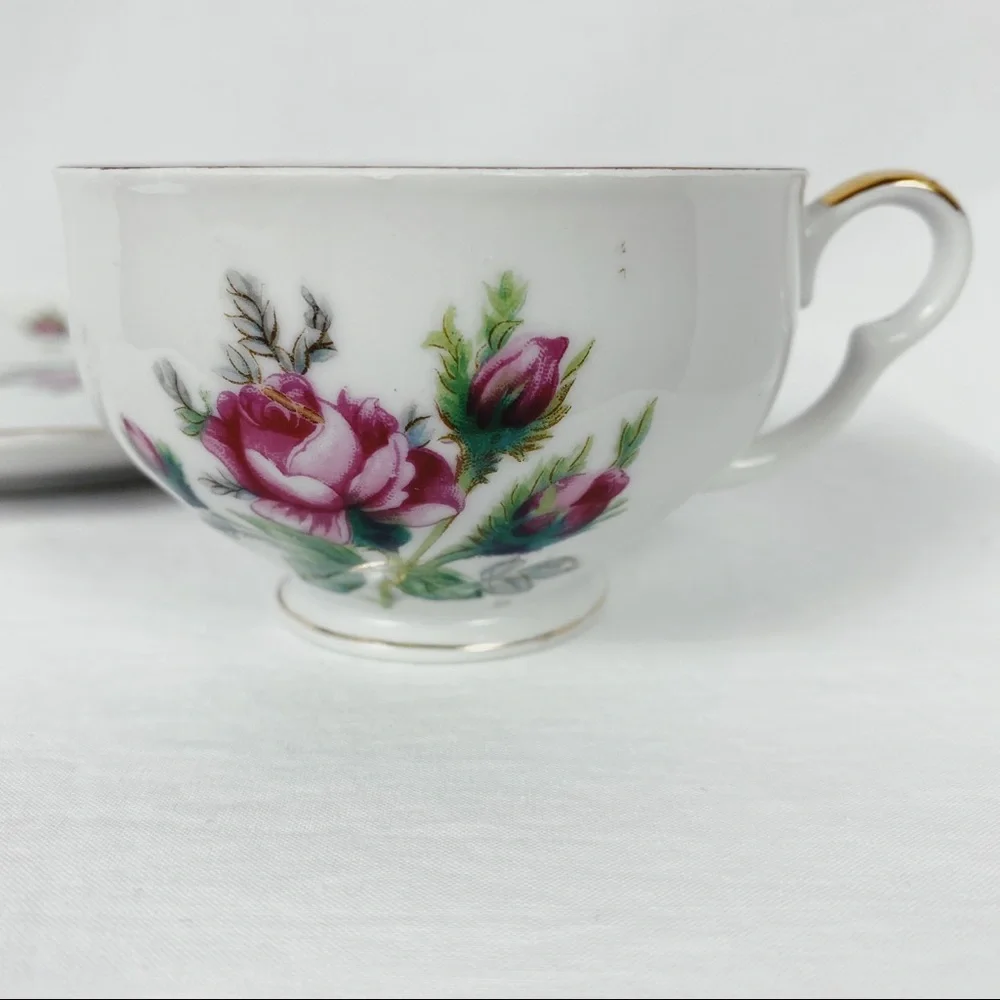Vintage Dragon China Rose Tea & Toast Snack Plate Teacup Set